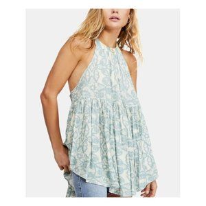 Free People Mimi Ivory Printed Halter High-Low Top